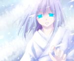  blue_eyes blue_hair glowing glowing_eyes japanese_clothes kimono letty_whiterock snow solo touhou yuki_onna 