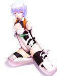  bad_id bare_shoulders blue_hair breasts cleavage mogu neon_genesis_evangelion plugsuit red_eyes short_hair sitting solo thigh-highs thighhighs 