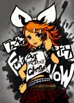  bad_id belt blonde_hair blue_eyes collar hello_nostradamus_(vocaloid) kagamine_rin kansou_samehada kansousamehada middle_finger orange_hair red_hair redhead skirt spiked_collar spikes studded_belt vocaloid 