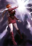  cleavage_cutout hair_over_eyes king_of_fighters lightning miniskirt muccky red_hair redhead shermie skirt snk twintails 