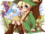  blue_eyes boots butterfly food fruit grapes harmonica hat hekicha instrument kagamine_len short_hair sitting snail solo vocaloid 