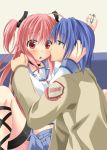  asa_no_ha blue_eyes blush hinata_(angel_beats!) long_hair open_mouth otonashi_(angel_beats!) pink_eyes pink_hair school_uniform serafuku short_hair skirt thigh_strap twintails yui_(angel_beats!) 