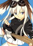  1girl bad_id fender goggles guitar hanna-justina_marseille head_wings instrument long_hair ningen_(ningen96) skirt stratocaster strike_witches thigh-highs thighhighs uniform white_hair 