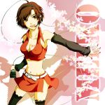  breasts brown_hair cleavage cochineal cochineal_(ren) headphones headset highres meiko microphone midriff navel short_hair skirt smile solo thigh-highs thighhighs vocaloid zettai_ryouiki 