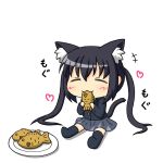  animal_ears blush cat_ears chibi food k-on! kakushiaji nakano_azusa school_uniform solo taiyaki wagashi 