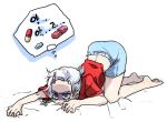  alternate_hairstyle angry barefoot braid casual drugs hair_ornament hairclip hands izayoi_sakuya korean medicine pill ribbon sick sketch tima top-down_bottom-up touhou translated turn_pale 