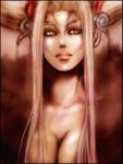  cleavage final_fantasy final_fantasy_viii grey_hair horns long_hair portrait ultimecia witch yellow_eyes 