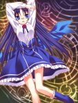  blue_eyes blue_hair dress glasses hoshizaki_hikaru long_hair magic_circle skirt solo violette_(basquash) 