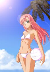  beach bikini blush flat_chest hairband hayate_no_gotoku! katsura_hinagiku long_hair minazuki_honoo ocean pink_hair sky sun swimsuit tree volleyball yellow_eyes 