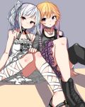  2girls choker drill_hair idolmaster idolmaster_cinderella_girls kanzaki_ranko kokechan long_hair looking_at_viewer multicolored_hair multiple_girls ninomiya_asuka orange_hair red_eyes silver_hair smile twin_drills twintails two-tone_hair violet_eyes 