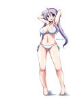  1girl 2016 armpits arms_behind_head bikini blue_eyes breasts dated hiiragi_kagami large_breasts lavender_hair long_hair looking_at_viewer lucky_star mizushima_(p201112) side-tie_bikini simple_background solo standing swimsuit twintails white_background white_bikini 