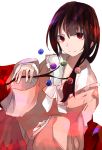  1girl absurdres black_hair branch highres houraisan_kaguya jeweled_branch_of_hourai long_sleeves ogami_ren red_eyes simple_background sketch solo touhou white_background wide_sleeves 