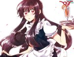  1girl alternate_costume apron black_hair glass houraisan_kaguya ice maid puffy_short_sleeves puffy_sleeves ribbon short_sleeves six_(fnrptal1010) solo touhou waitress 