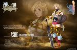  1girl 2013 armor artist_name ashelia_b&#039;nargin_dalmasca belt blonde_hair breasts character_name copyright_name dated dissidia_final_fantasy english ernz1318 final_fantasy final_fantasy_xii logo miniskirt planted_sword planted_weapon shield short_hair skirt solo sword weapon 