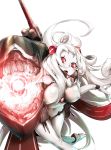  1girl airfield_hime bare_shoulders breasts covered_navel glowing highres horn horns kantai_collection large_breasts leotard long_hair machinery open_mouth pekoneko red_eyes shinkaisei-kan simple_background solo teeth very_long_hair white_background white_hair white_skin 
