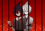  2boys bad_end black_hair blood blood_on_face brothers chain collar majiang multiple_boys one_eye_closed oounabara_to_wadanohara red_background red_eyes samekichi siblings slave spoilers syake_(wadanohara) white_hair 