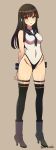  1girl alternate_costume anchor_symbol arms_at_sides arms_behind_back ass_visible_through_thighs bangs bare_shoulders black_hair black_legwear blunt_bangs breasts covered_navel full_body groin hatsuyuki_(kantai_collection) highres hime_cut kantai_collection leotard long_hair long_legs looking_at_viewer parted_lips red_eyes sailor_collar takeda_aranobu thigh-highs thighs 