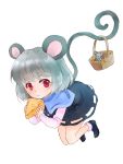  1girl animal_ears artist_request basket capelet cheese full_body grey_hair jewelry long_sleeves mouse mouse_ears mouse_tail nazrin pendant red_eyes shoes short_hair simple_background socks solo tail touhou white_background 