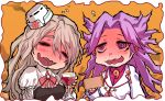  2girls cup drinking_glass gomasionori grey_hair hat japanese_clothes jun&#039;you_(kantai_collection) kantai_collection long_hair magatama multiple_girls open_mouth pola_(kantai_collection) purple_hair smile violet_eyes wavy_hair wine_glass 
