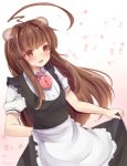  1girl ahoge animal_ears brown_hair jewelry kantai_collection kuma_(kantai_collection) locket long_hair maid masakazu_(coccinellee) open_mouth pendant smile solo 