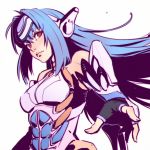  1girl blue_hair gloves headwear ilya_kuvshinov kos-mos long_hair red_eyes solo thigh-highs very_long_hair xenosaga 