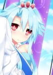  1girl ahoge arm_grab blanc blue_hair blush haru_blanc0316 highres looking_at_viewer neptune_(series) power_symbol red_eyes short_hair_with_long_locks sidelocks smile solo symbol-shaped_pupils tiara wedding white_heart 