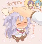  1boy 2girls amagiri_ayato animal_ears blue_hair blush bow bowtie braid cat_ears cat_tail chibi closed_eyes gakusen_toshi_asterisk hair_ornament hazuki_ruu kemonomimi_mode lavender_hair multiple_girls open_mouth pantyhose petting pov pov_hands purple_hair red_eyes sasamiya_saya school_uniform shirt silver_hair skirt solo_focus sparkle tail tail_wagging thumbs_up toudou_kirin translation_request trembling two_side_up wavy_mouth 