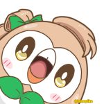  artist_name beak bird black_eyes blush_stickers bow brown_hair gen_7_pokemon green_bow hair_bow hair_rings hinopika kotori_photobomb leaf love_live!_school_idol_project minami_kotori minami_kotori_(bird) minami_kotori_(cosplay) no_humans owl parody pokemon pokemon_(creature) pokemon_(game) pokemon_sm rowlet twitter_username 