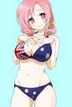  1girl amatsuka_megumi_(gj-bu) australian_flag_bikini bikini breasts gj-bu hands_on_breasts hatakenaka_(kamagabuchi) head_tilt large_breasts looking_at_viewer low_twintails navel pink_hair smile swimsuit twintails 