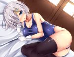  1girl alternate_costume hamakaze_(kantai_collection) kantai_collection one-piece_swimsuit short_hair silver_hair solo swimsuit yahiro_(anhnw) 