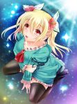  1girl absurdres blonde_hair hair_between_eyes highres kneeling kouichi_eiji long_hair original red_eyes solo thigh-highs 