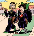  1boy 1girl highres jojo_no_kimyou_na_bouken leomodesto nijimura_okuyasu reiuji_utsuho school_uniform touhou 