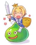  1boy closed_eyes dragon_quest holding holding_weapon idolmaster idolmaster_side-m male_focus pierre_(idolmaster) riding slime_(dragon_quest) smile solo 