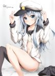  1girl blue_eyes fuyu_mi hat hibiki_(kantai_collection) kantai_collection long_hair peaked_cap school_uniform serafuku silver_hair 