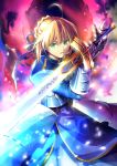 ahoge armor armored_dress blonde_hair fate/grand_order fate/stay_night fate_(series) green_eyes hair_ribbon highres ribbon saber suishougensou sword weapon 