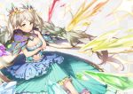 1girl breast_hold breasts cleavage crystal de_la_fille dress gem granblue_fantasy green_eyes green_hair heart_cutout jewelry long_hair navel navel_cutout ring shiyun smile solo twintails very_long_hair 