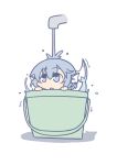  1girl blue_eyes blue_hair blush bucket chibi fish_tail highres ooyama_bokuchi short_hair tagme touhou wakasagihime water 