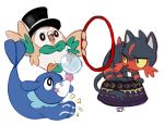  bird black_eyes bubble cat clown_nose hat hoop leaf litten_(pokemon) no_humans ocean owl pokemon pokemon_(creature) pokemon_(game) pokemon_sm popplio red_eyes rowlet sea_lion signature simple_background tongue tongue_out top_hat white_background 