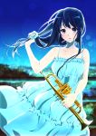  1girl absurdres black_hair blue_eyes dress hare_(hal0331) hibike!_euphonium highres instrument kousaka_reina long_hair trumpet white_dress 