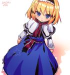  1girl alice_margatroid artist_request blonde_hair blue_dress blue_eyes capelet dress frilled_dress frilled_sleeves frills hairband lolita_hairband long_sleeves sash short_hair solo star touhou 