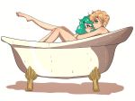  2girls androgynous bathing bathtub bishoujo_senshi_sailor_moon blonde_hair blush green_eyes green_hair highres hug hug_from_behind kaiou_michiru leg_up multiple_girls nametake_(nametake729) reverse_trap short_hair ten&#039;ou_haruka wet yellow_eyes yuri 