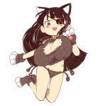  1girl :3 alternate_breast_size animal_ears black_hair blush_stickers breasts cat_cutout cat_ears cat_paws cleavage eyepatch huge_breasts inkerton-kun long_hair looking_at_viewer mirai_(senran_kagura) paws red_eyes senran_kagura_(series) simple_background solo thighs white_background 