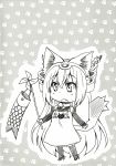  1girl animal_ears cat_ears cat_tail chibi highres hoshino_madoka kantai_collection kemonomimi_mode monochrome nagato_(kantai_collection) solo tail 