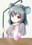  1girl absurdres animal_ears capelet dowsing_rod grey_hair highres jewelry mouse_ears nanabe nazrin pendant red_eyes solo touhou 