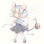  1girl animal_ears artist_request basket capelet cheese dowsing_rod full_body grey_hair heart jewelry mouse mouse_ears mouse_tail nazrin pendant red_eyes shoes socks solo star tail touhou 