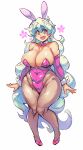  +_+ :d animal_ears aqua_hair bare_shoulders breasts cleavage curvy detached_sleeves earrings highres huge_breasts jewelry long_hair looking_at_viewer nia_teppelin open_mouth pantyhose rabbit_ears smile tengen_toppa_gurren_lagann thick_thighs thighs very_long_hair wide_hips zako_(arvinry) 