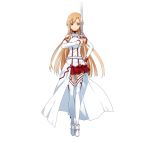  1girl a-1_pictures ascii_media_works asuna_(sao) bandai_namco boots brown_eyes brown_hair dengeki_bunko detached_sleeves hand_on_hip highres holding holding_sword holding_weapon long_hair looking_at_viewer official_art pleated_skirt red_skirt skirt solo sword sword_art_online sword_art_online:_code_register thigh-highs thigh_boots weapon white_background white_legwear yuuki_asuna 