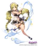  artist_name bare_legs bare_shoulders black_bow black_dress black_shoes blonde_hair blush bobby_socks bow bow_(weapon) braid closed_mouth collarbone copyright_name dress elsword eyebrows eyebrows_visible_through_hair frilled_dress frills green_eyes hair_bow hairband holding holding_weapon long_hair looking_at_viewer low-tied_long_hair maid_headdress one_leg_raised pointy_ears see-through shoes simple_background sleeveless sleeveless_dress smile socks sukja tareme twin_braids very_long_hair weapon white_apron white_background white_legwear wrist_cuffs 
