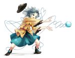  1girl dragon_ball dragon_ball_z full_body gorilla_(bun0615) green_eyes hat hat_ribbon heart heart_of_string highres kamehameha komeiji_koishi long_sleeves open_mouth parody ribbon shirt silver_hair skirt third_eye touhou wide_sleeves 