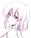  1girl blush from_side looking_to_the_side monochrome nori_tamago pink sailor_collar short_hair simple_background sketch solo sweatdrop touhou upper_body white_background 